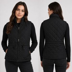 Quilted Diamond Puffer Vest Charcoal Grey Two-Way Zipper Stand Collar Unisex S